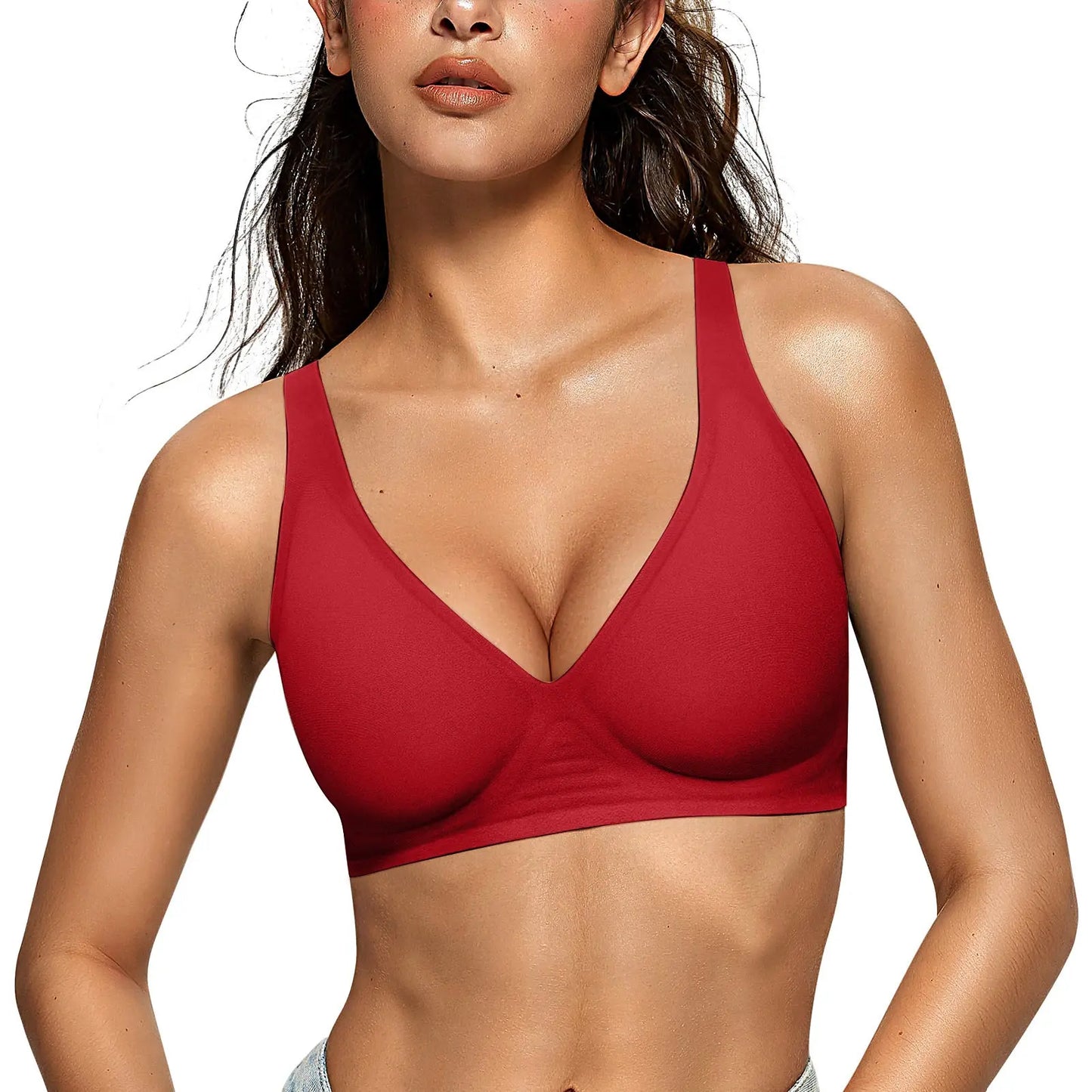OEAK Deep V Seamless Bras for Women Comfortable Push up Bra No Underwire Jelly Bra