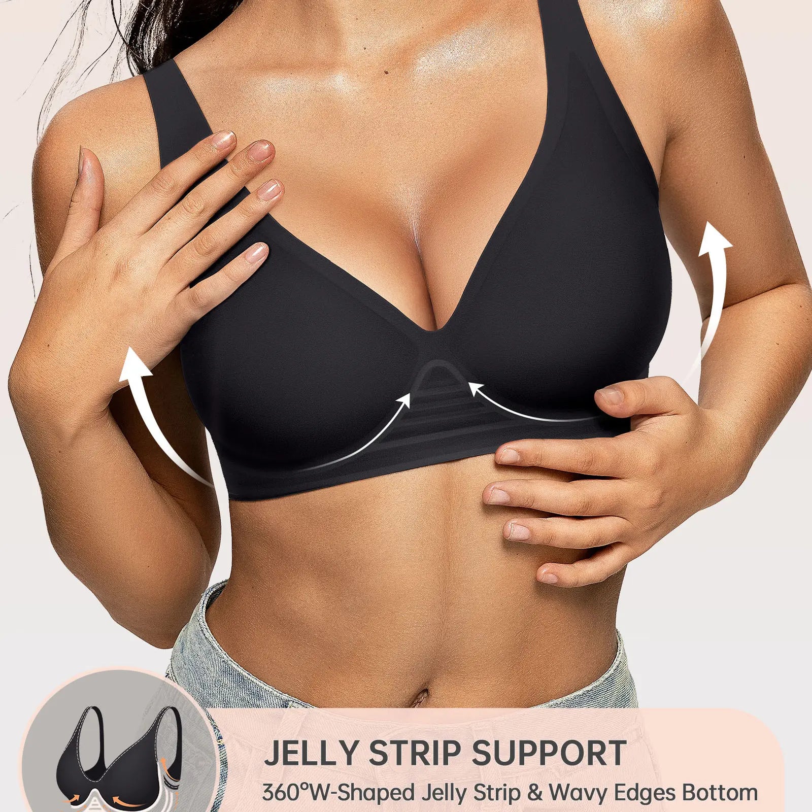 OEAK Deep V Seamless Bras for Women Comfortable Push up Bra No Underwire Jelly Bra