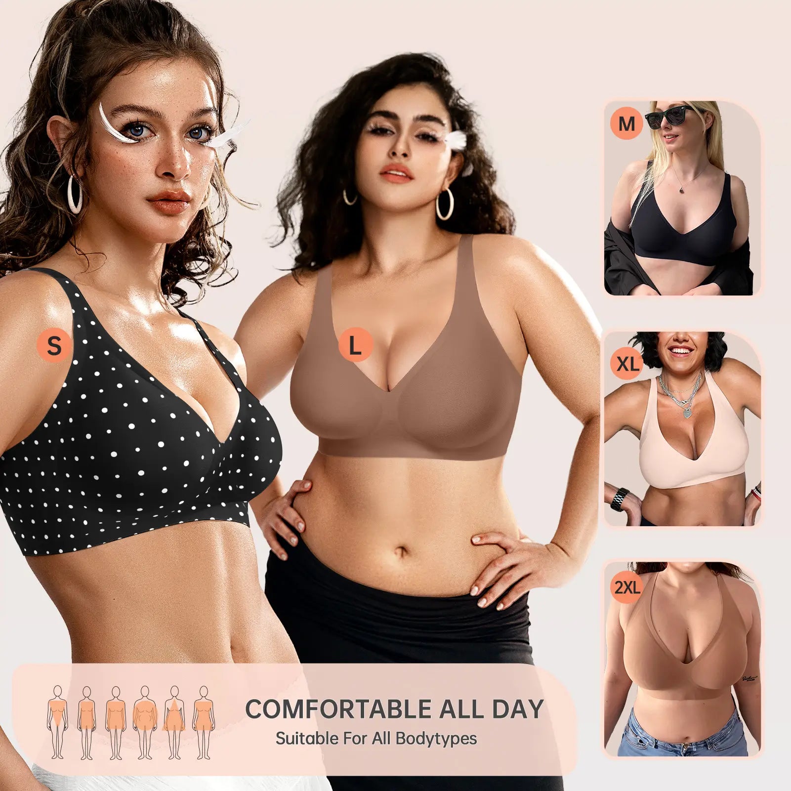 OEAK Deep V Seamless Bras for Women Comfortable Push up Bra No Underwire Jelly Bra