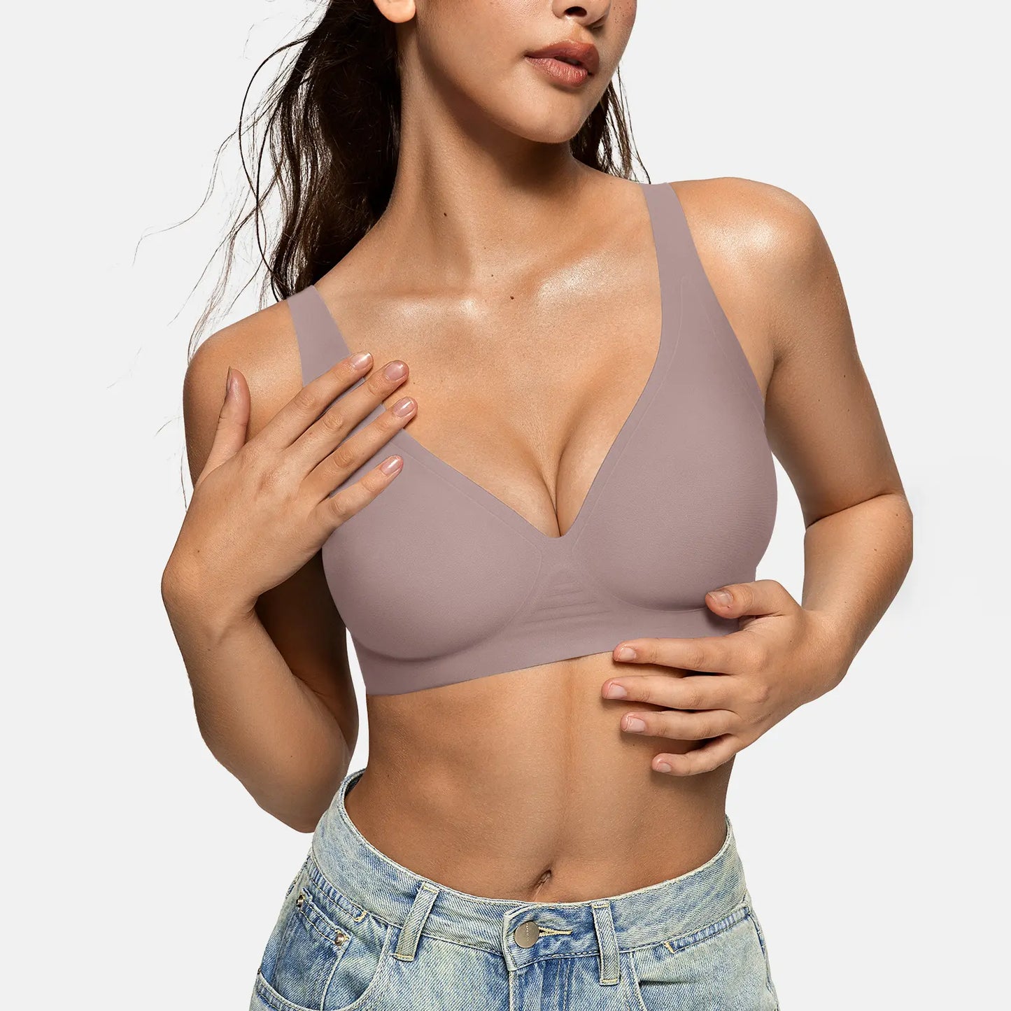 OEAK Deep V Seamless Bras for Women Comfortable Push up Bra No Underwire Jelly Bra
