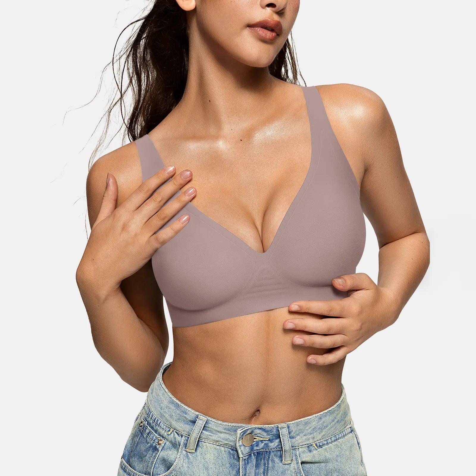 OEAK Deep V Seamless Bras for Women Comfortable Push up Bra No Underwire Jelly Bra