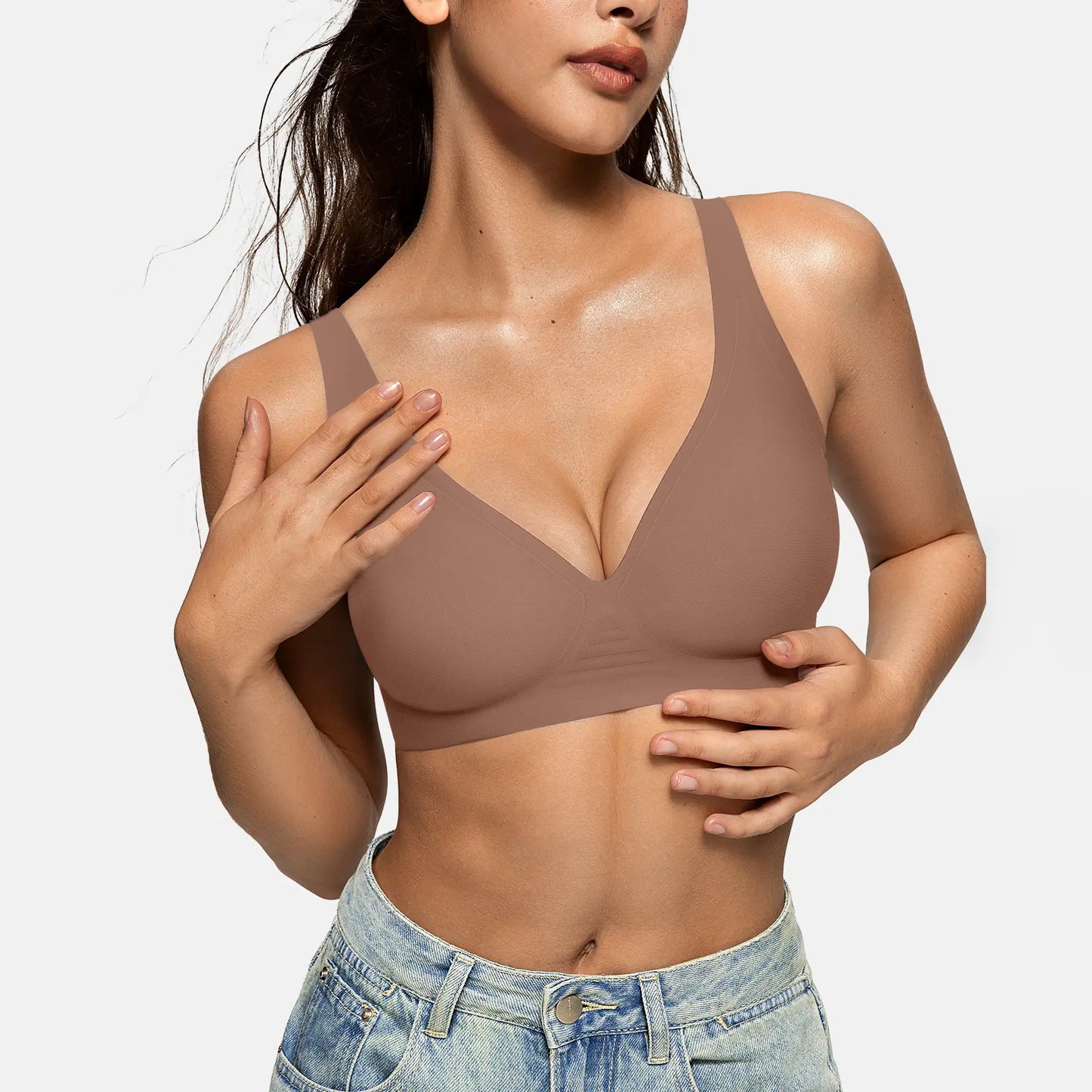 OEAK Deep V Seamless Bras for Women Comfortable Push up Bra No Underwire Jelly Bra